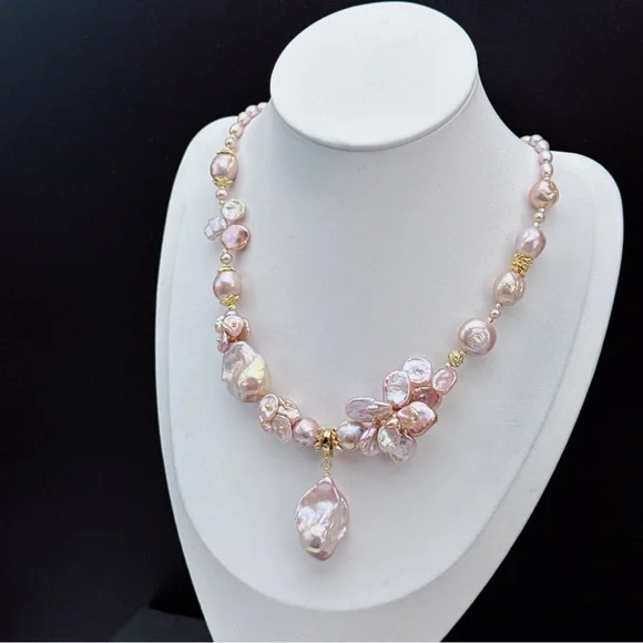 RL020 Handmade High Quality Freshwater Baroque Pearl Necklace